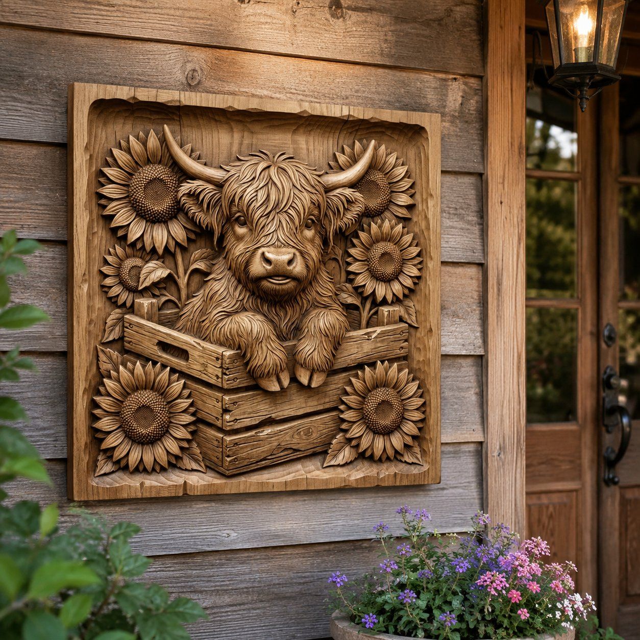 Rustic Highland Cow Sunflower Farmhouse Decor CNC Relief STL bas-relief STL — view 8
