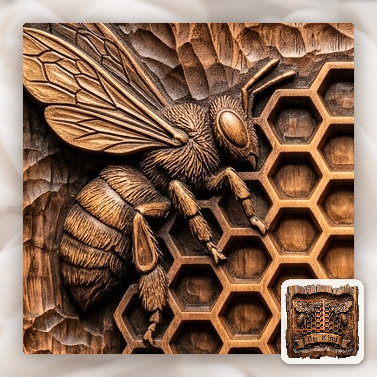 Rustic Honey Bee Honeycomb Wall Decor CNC Relief STL bas-relief STL — view 12