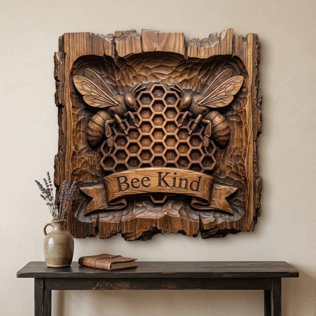 Rustic Honey Bee Honeycomb Wall Decor CNC Relief STL bas-relief STL — view 14
