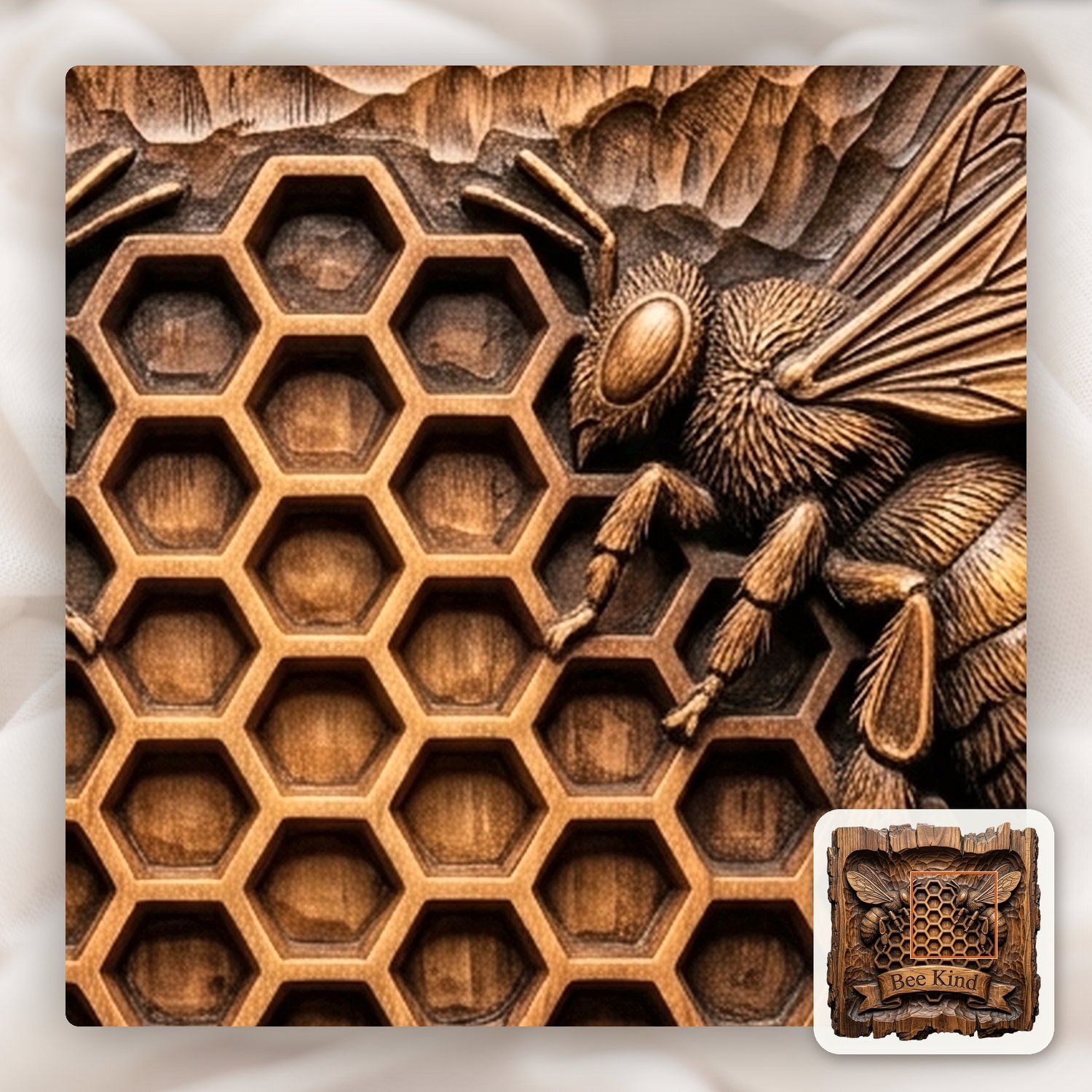 Rustic Honey Bee Honeycomb Wall Decor CNC Relief STL bas-relief STL — view 11