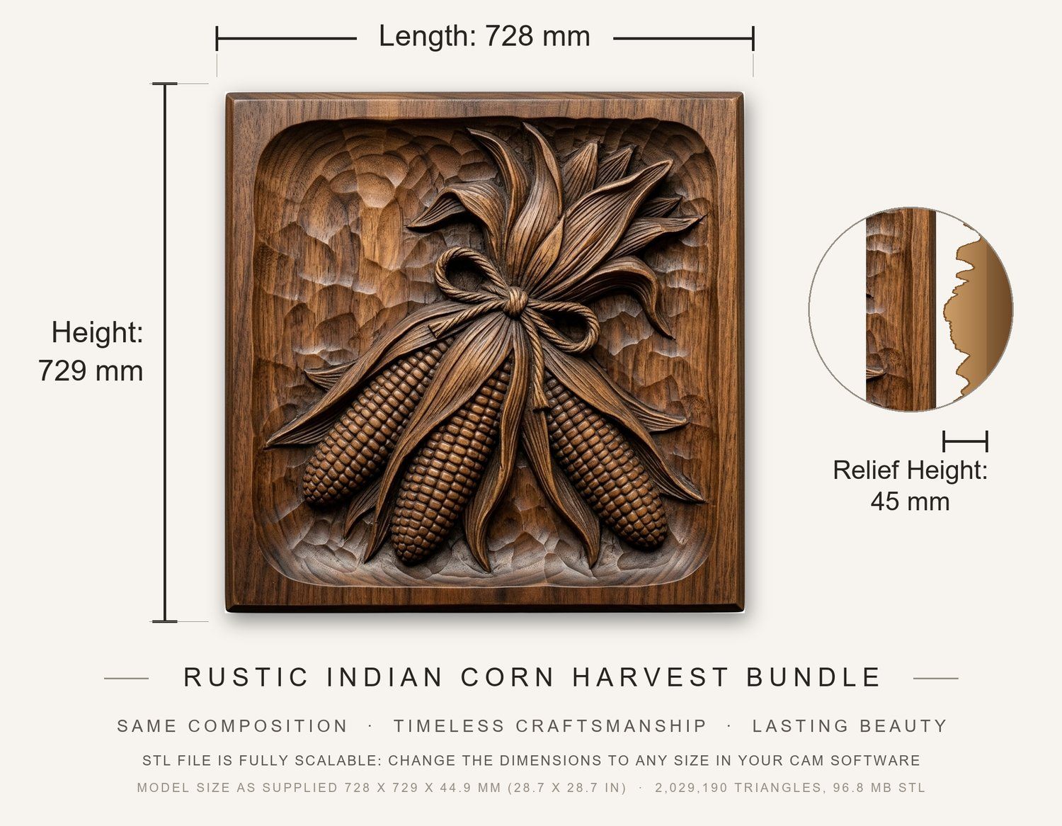 Rustic Indian Corn Harvest Bundle CNC Relief STL bas-relief STL — view 3