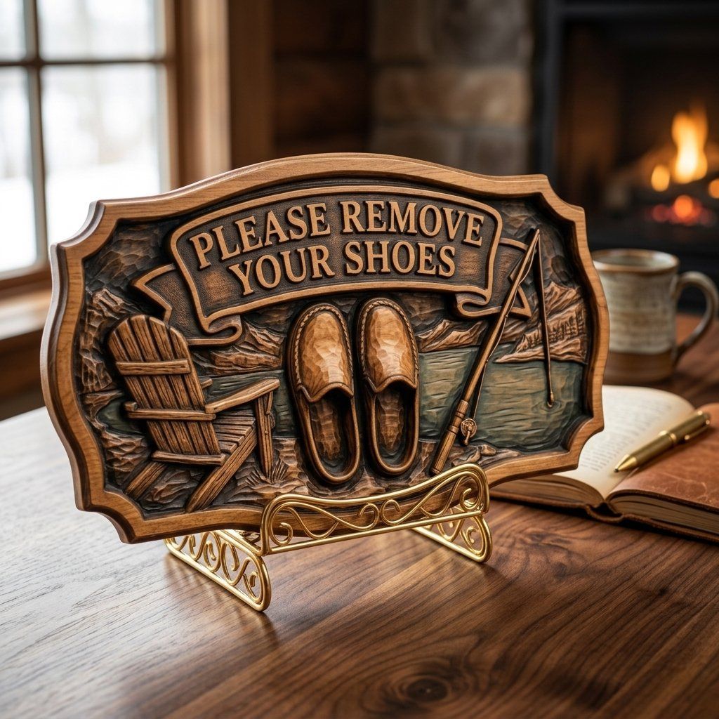 Rustic Lake House Remove Your Shoes Sign CNC Relief STL bas-relief STL — view 15