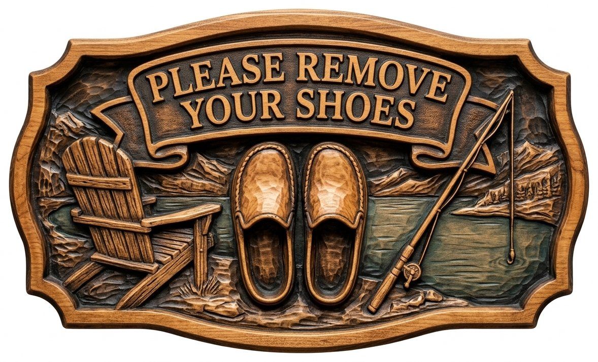 Rustic Lake House Remove Your Shoes Sign CNC Relief STL bas-relief STL — view 4