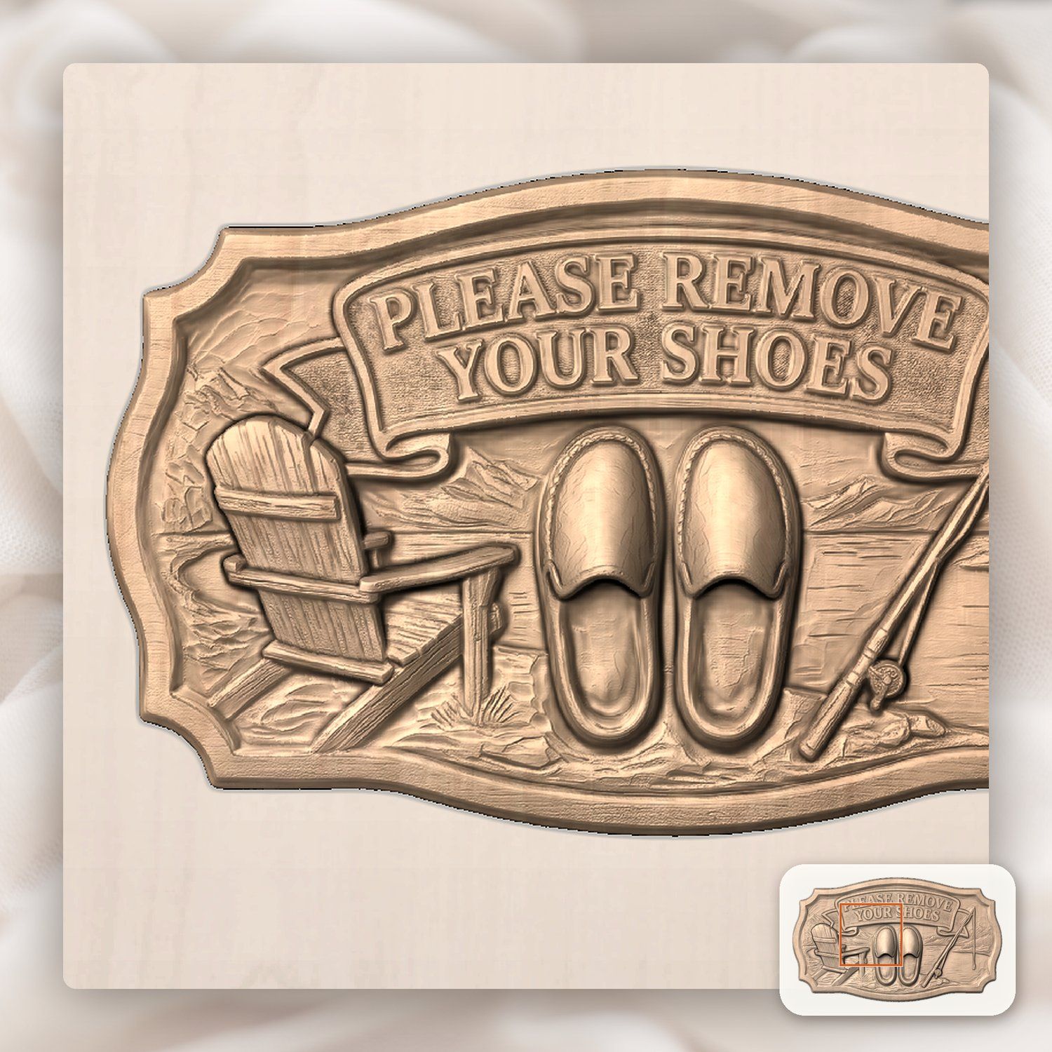 Rustic Lake House Remove Your Shoes Sign CNC Relief STL bas-relief STL — view 7