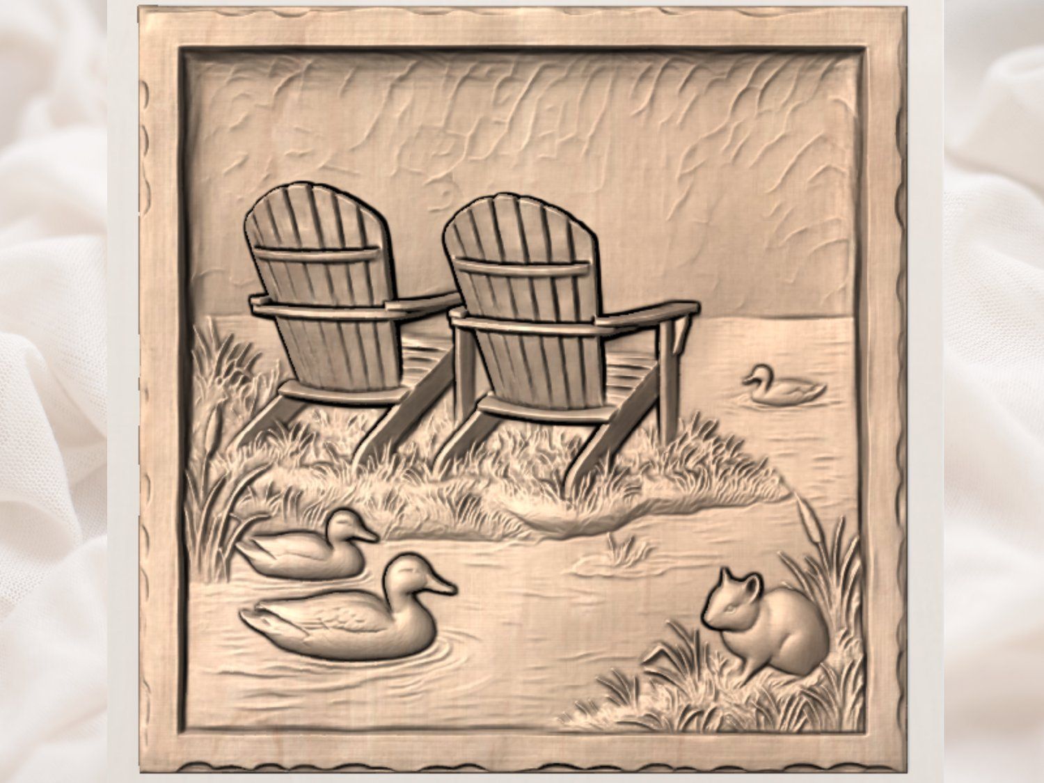 Rustic Lakeside Retreat Wall Art bas-relief STL — view 2