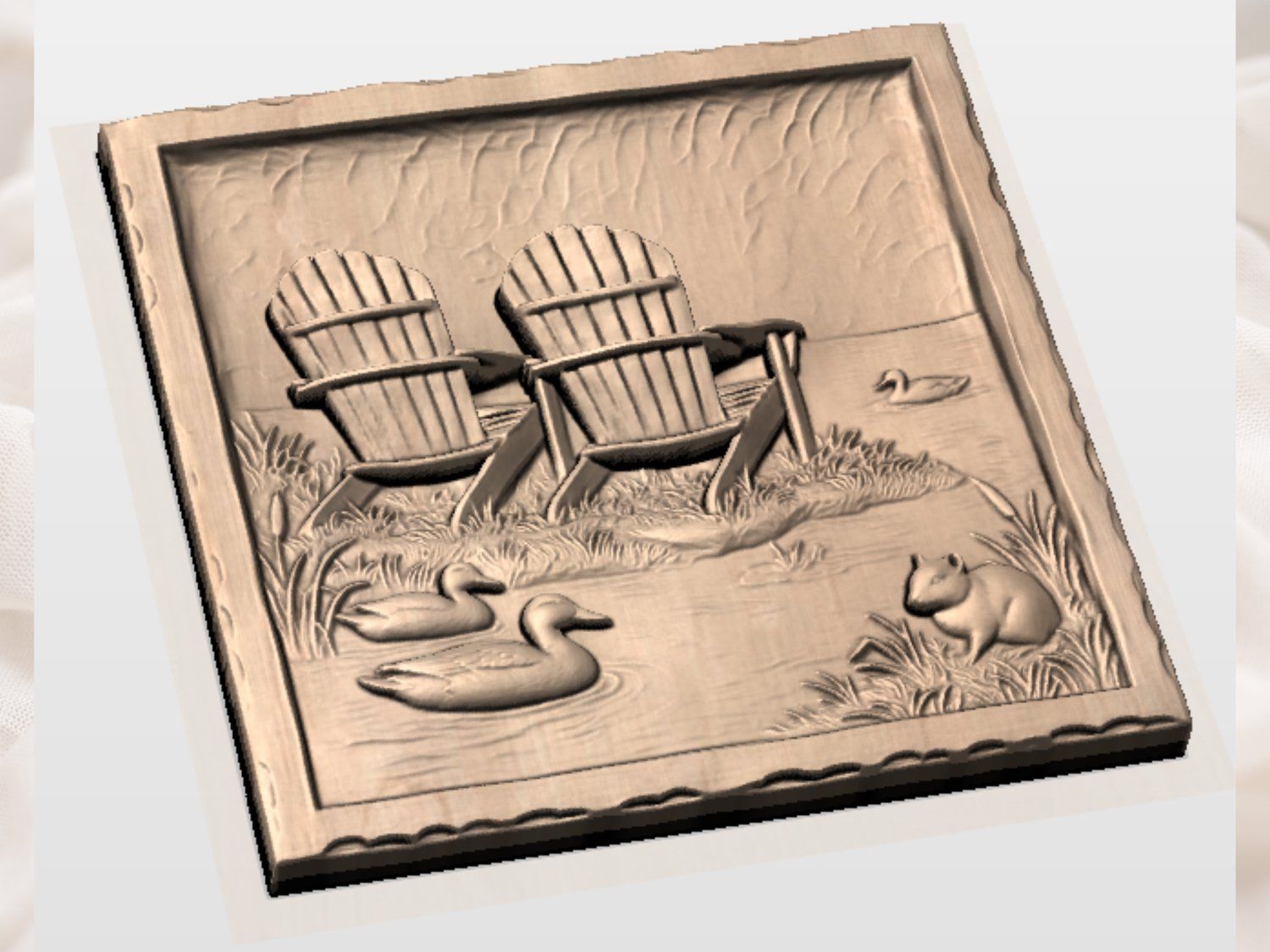 Rustic Lakeside Retreat Wall Art bas-relief STL — view 3
