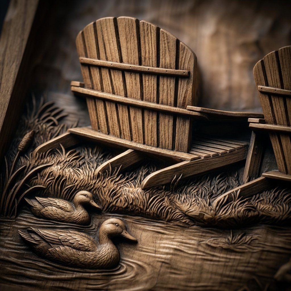 Rustic Lakeside Retreat Wall Art bas-relief STL — view 4