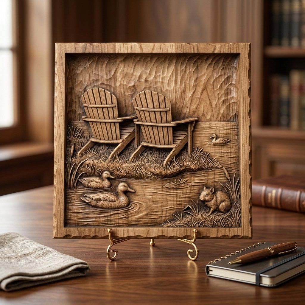 Rustic Lakeside Retreat Wall Art bas-relief STL — view 6