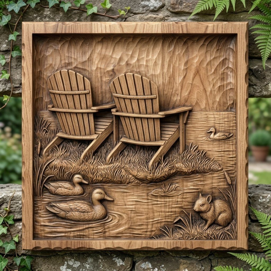 Rustic Lakeside Retreat Wall Art bas-relief STL — view 7