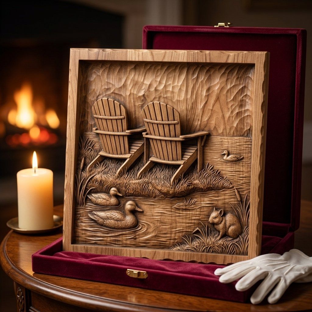 Rustic Lakeside Retreat Wall Art bas-relief STL — view 8