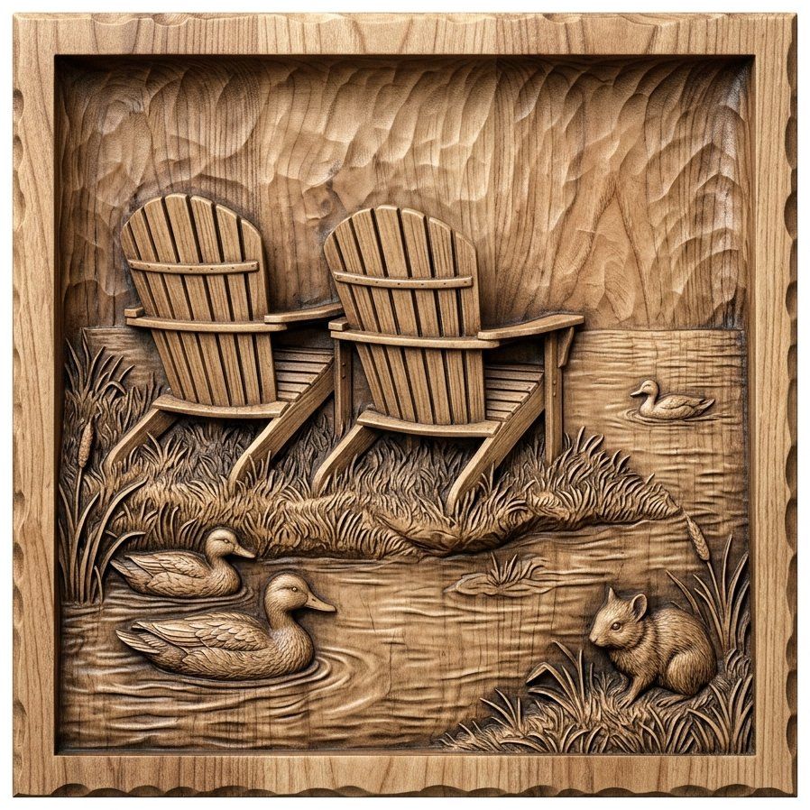 Rustic Lakeside Retreat Wall Art bas-relief STL — view 9