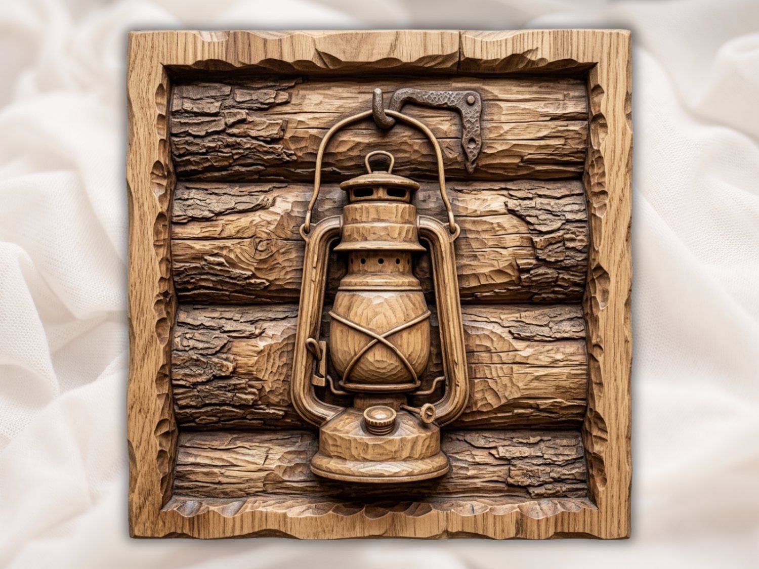 Rustic Lantern Wood Wall Art Panel bas-relief STL — view 2