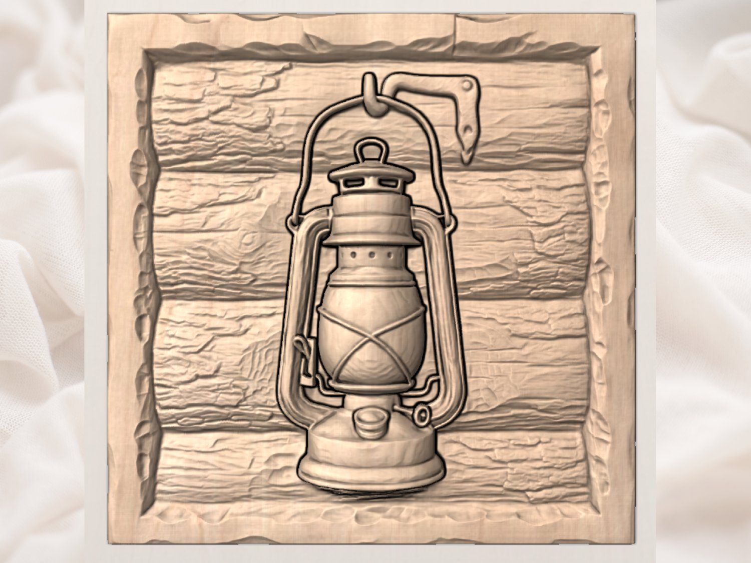 Rustic Lantern Wood Wall Art Panel bas-relief STL — view 3