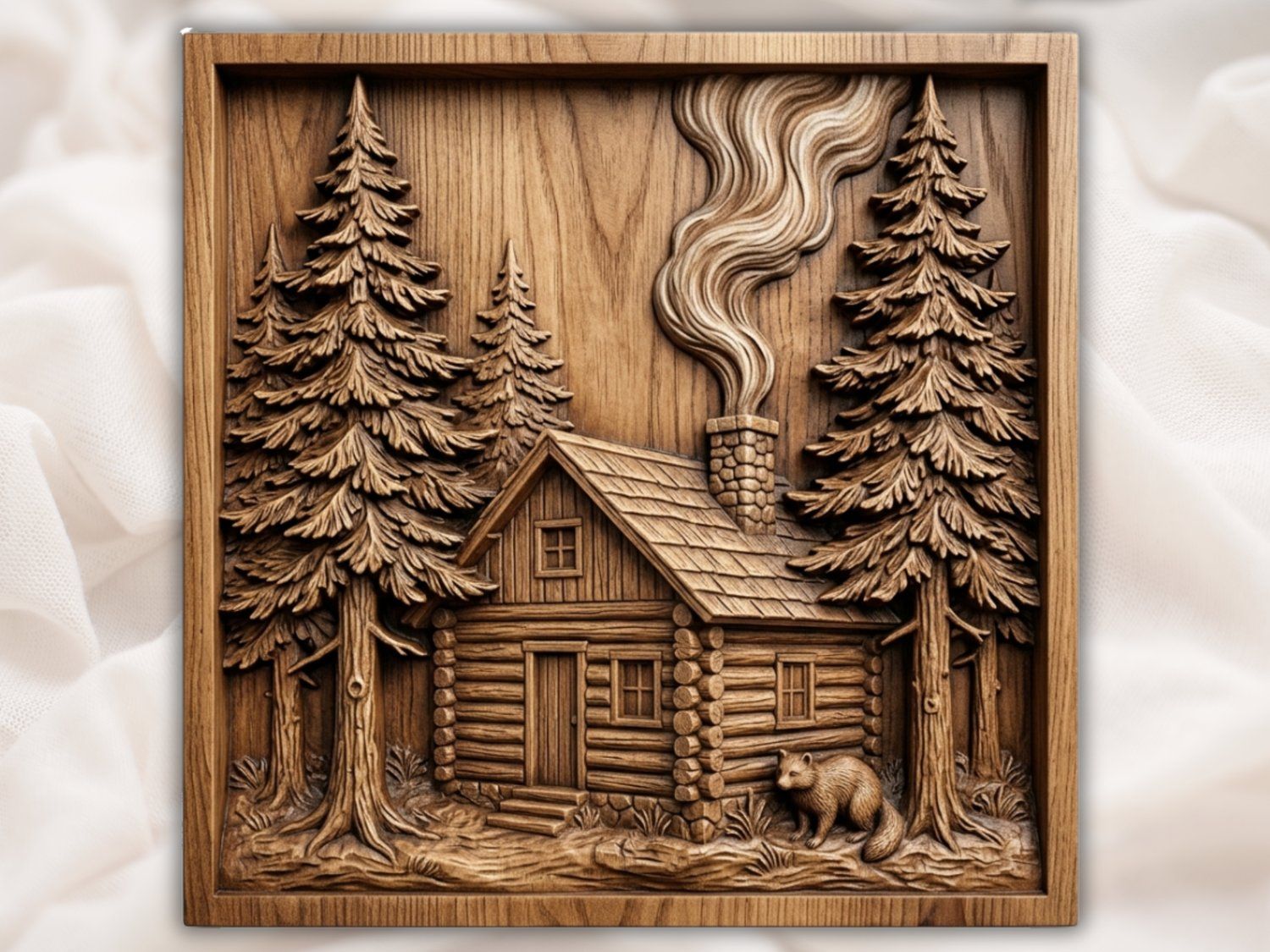 Rustic Log Cabin Forest Scene CNC Relief STL bas-relief STL — view 2