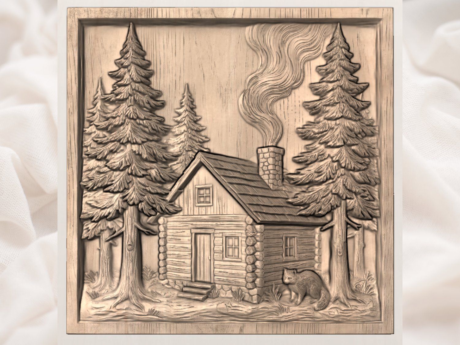 Rustic Log Cabin Forest Scene CNC Relief STL bas-relief STL — view 3
