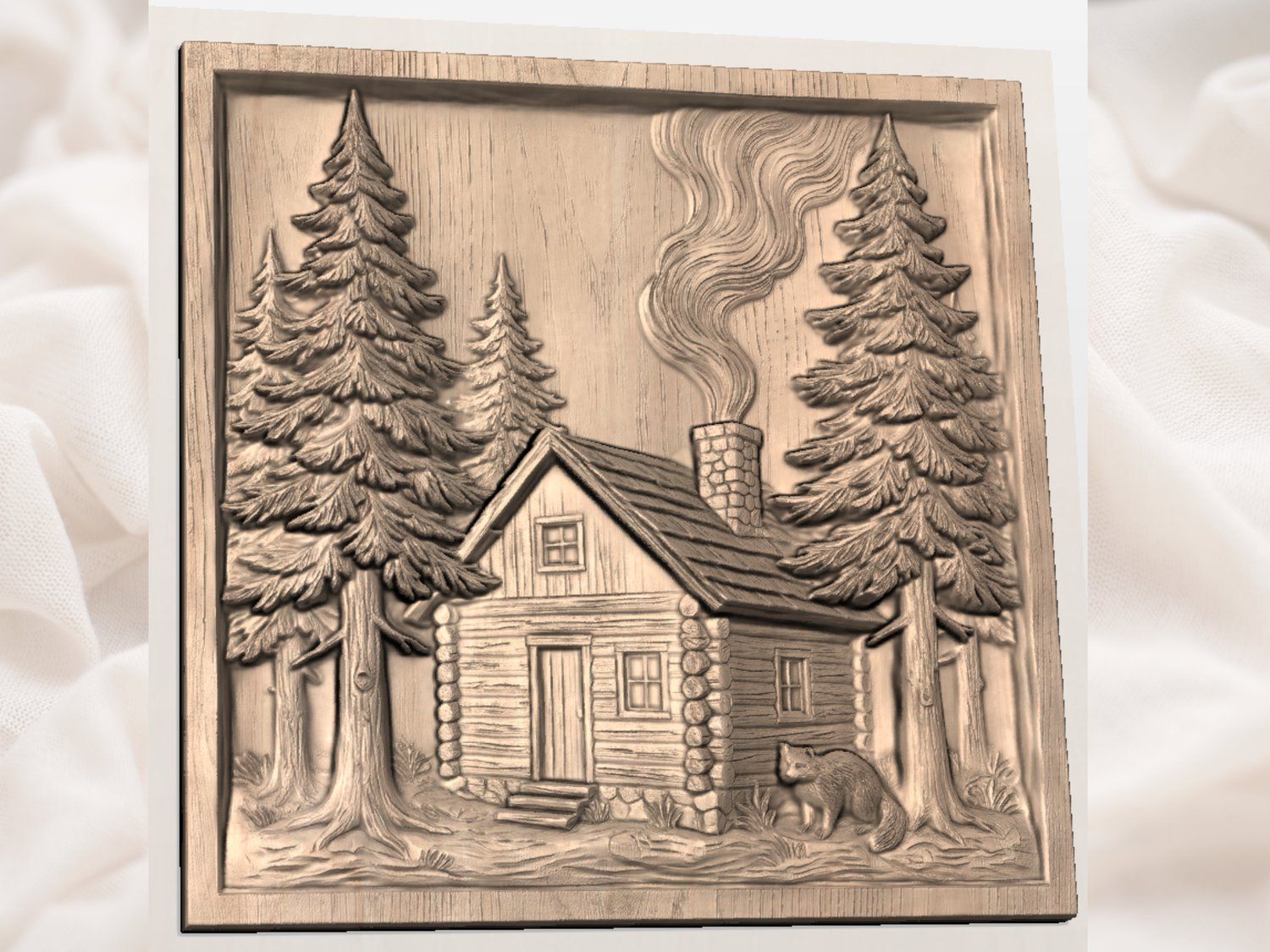 Rustic Log Cabin Forest Scene CNC Relief STL bas-relief STL — view 4