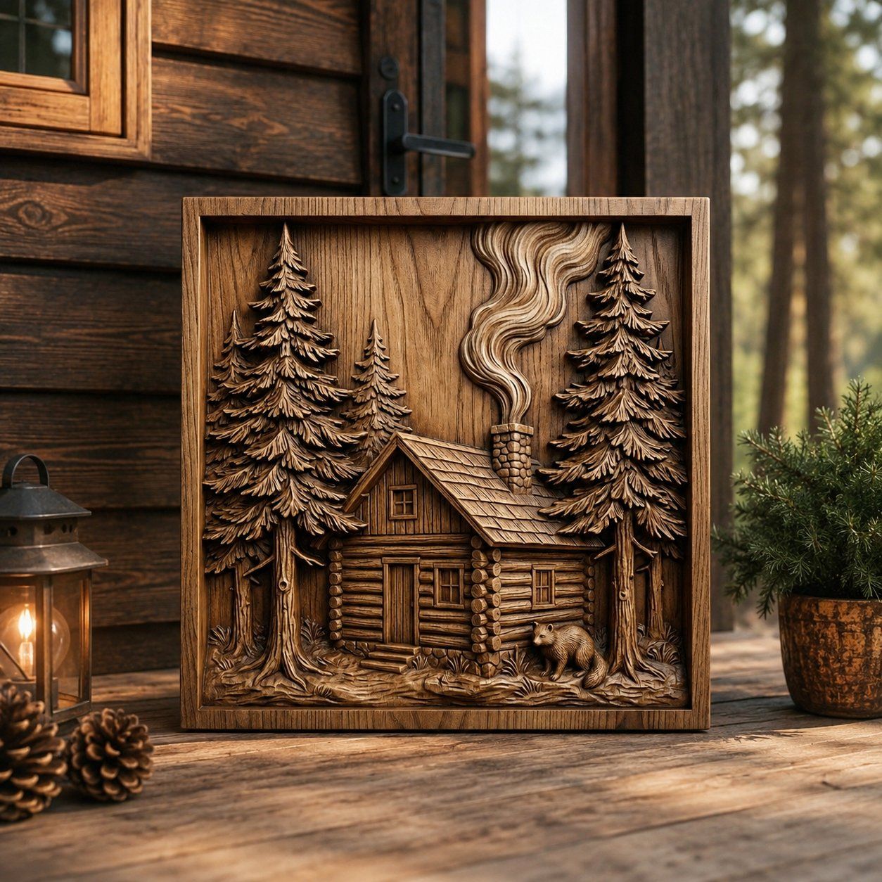 Rustic Log Cabin Forest Scene CNC Relief STL bas-relief STL — view 8