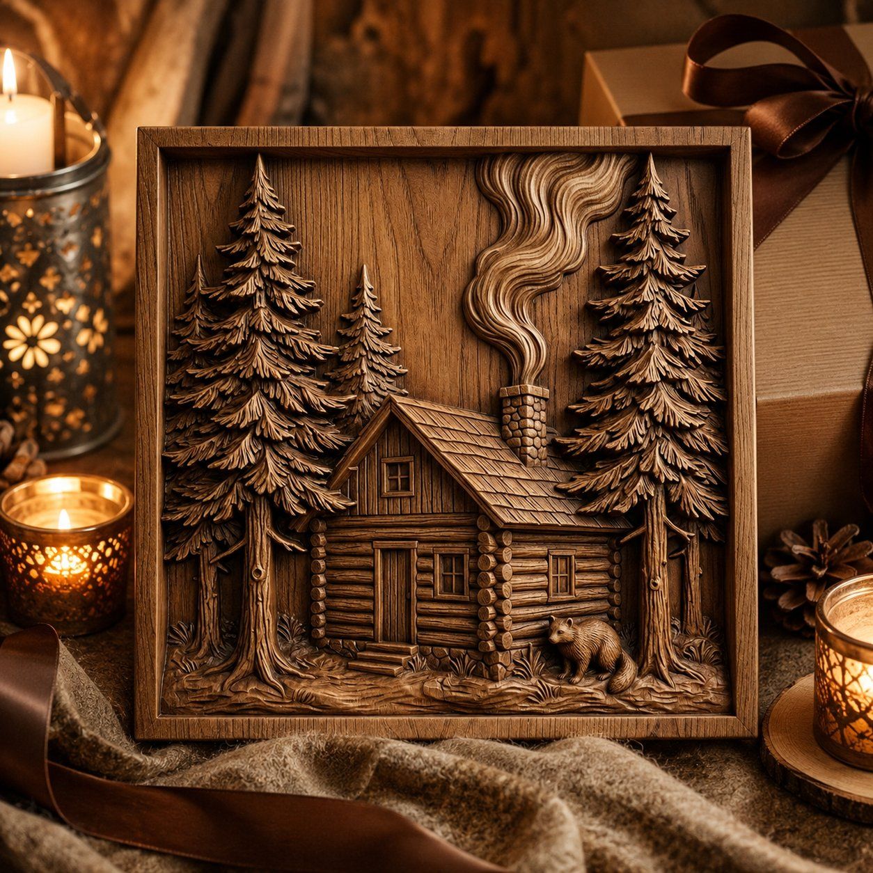 Rustic Log Cabin Forest Scene CNC Relief STL bas-relief STL — view 9