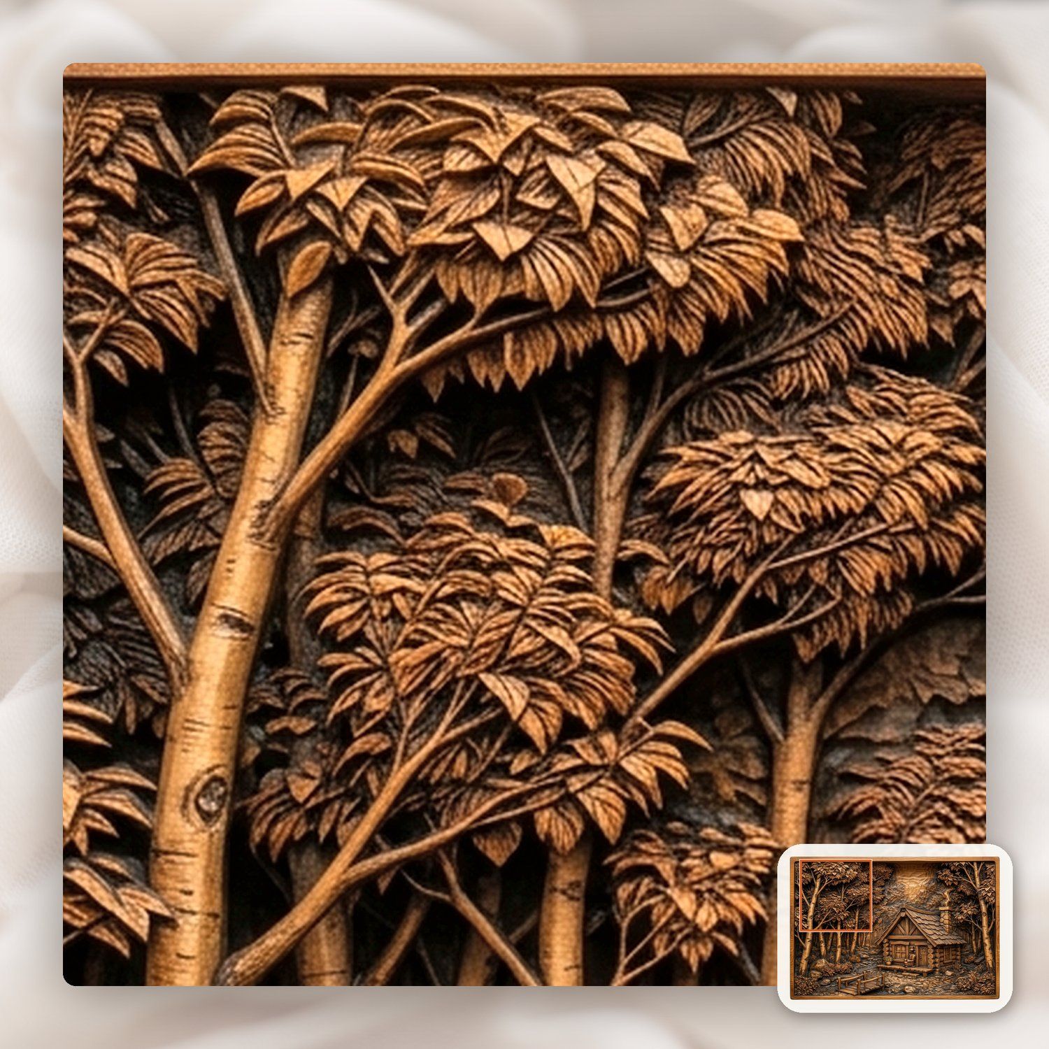 Rustic Log Cabin Forest Scene CNC Relief STL bas-relief STL — view 12