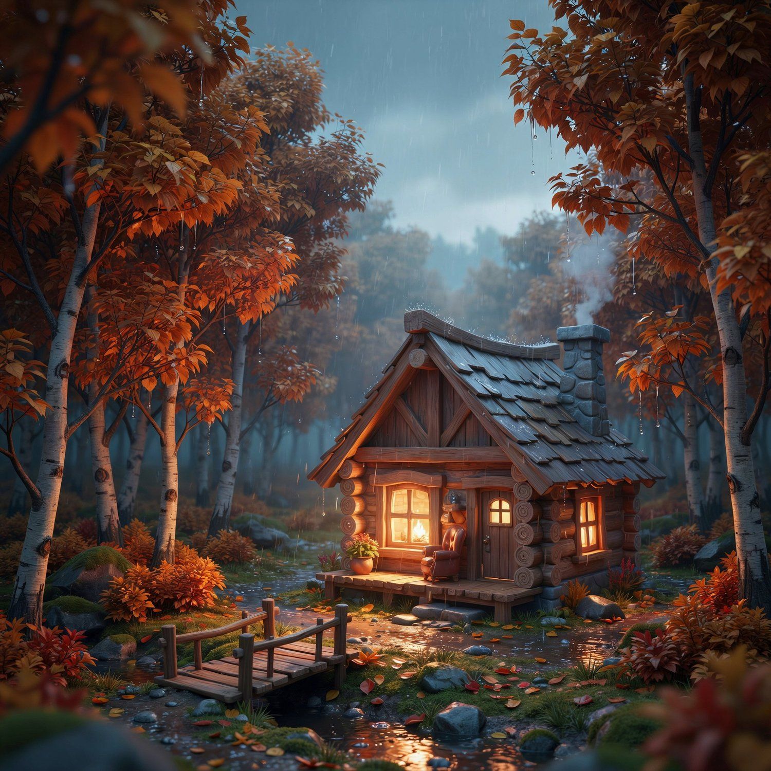 Rustic Log Cabin Forest Scene CNC Relief STL bas-relief STL — view 13