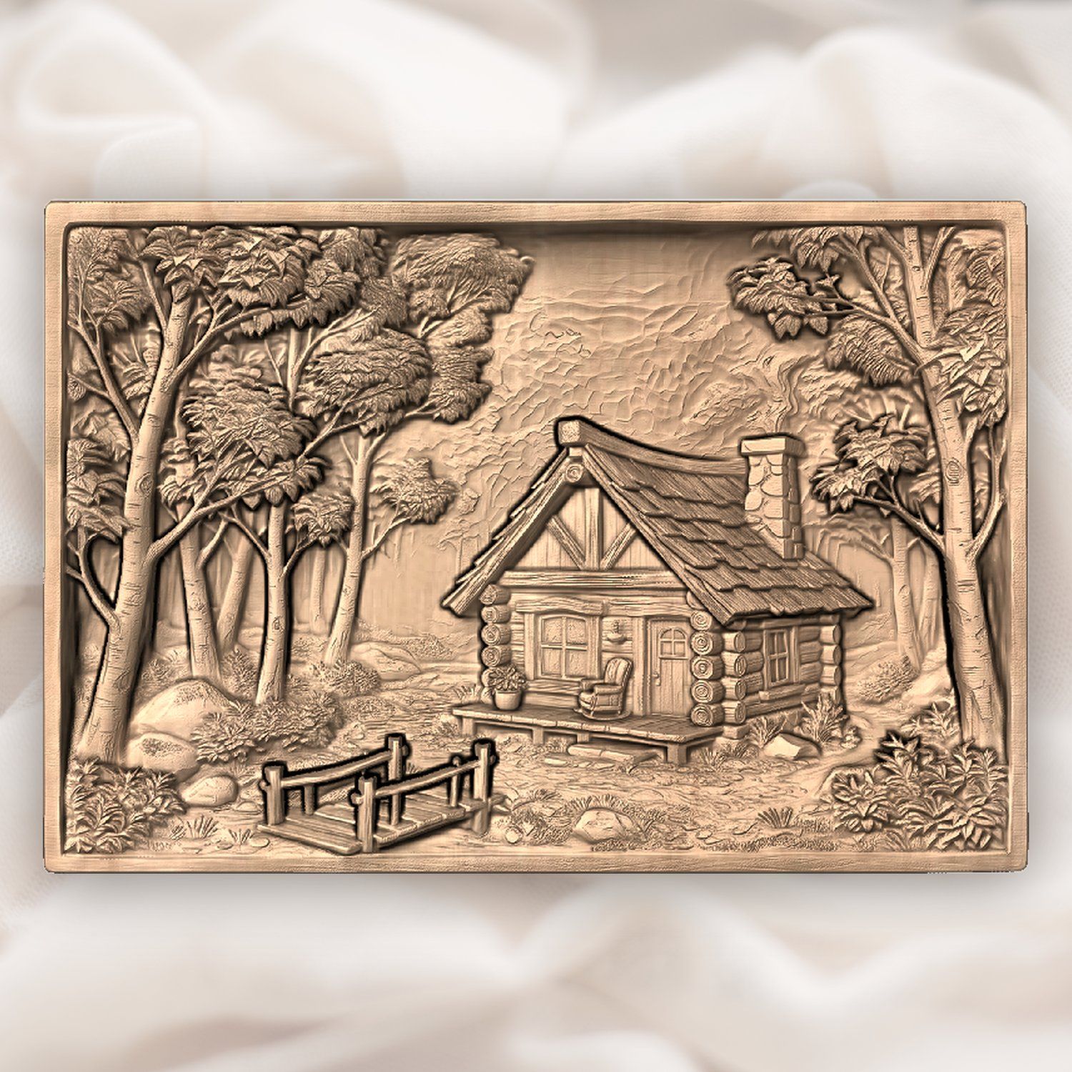 Rustic Log Cabin Forest Scene CNC Relief STL bas-relief STL — view 5
