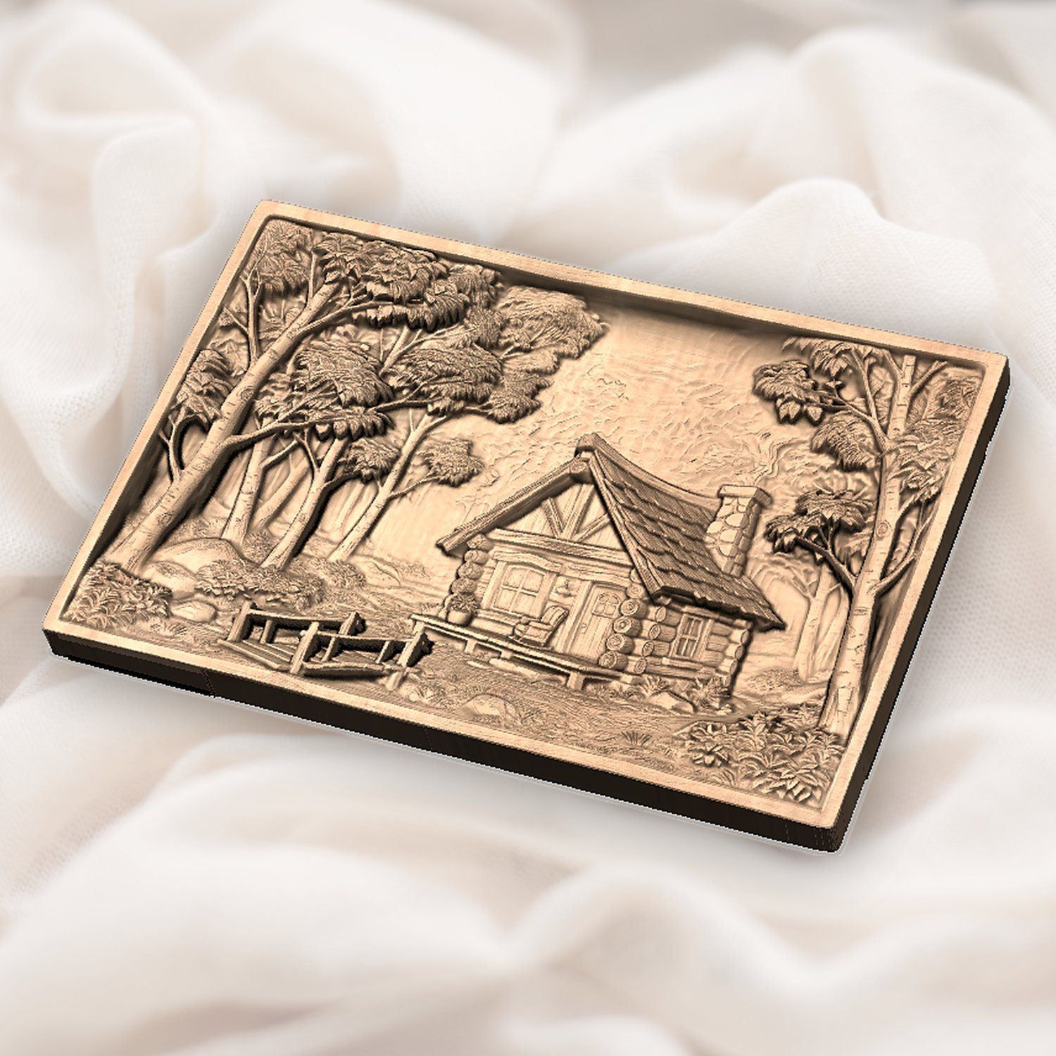 Rustic Log Cabin Forest Scene CNC Relief STL bas-relief STL — view 6