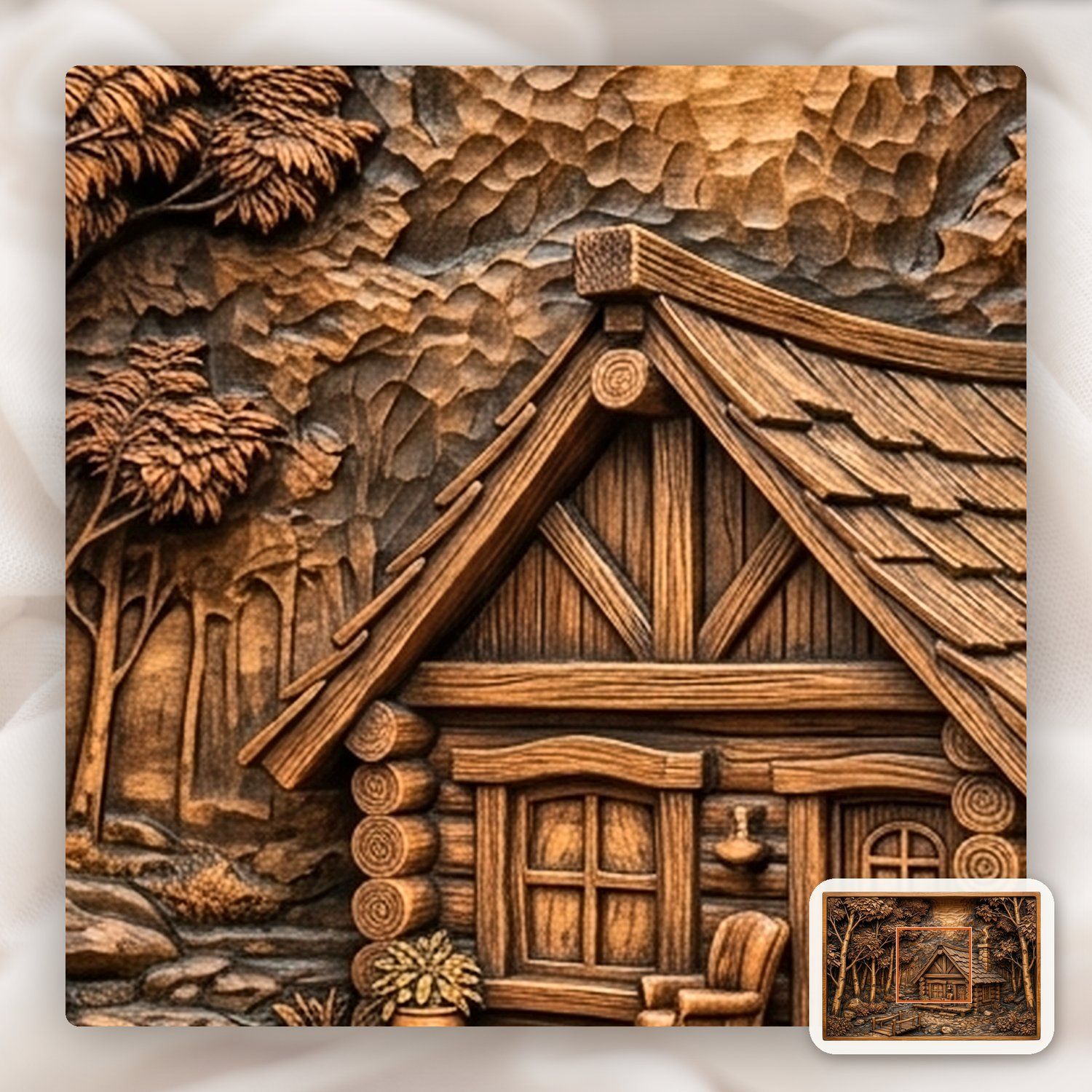 Rustic Log Cabin Forest Scene CNC Relief STL bas-relief STL — view 11
