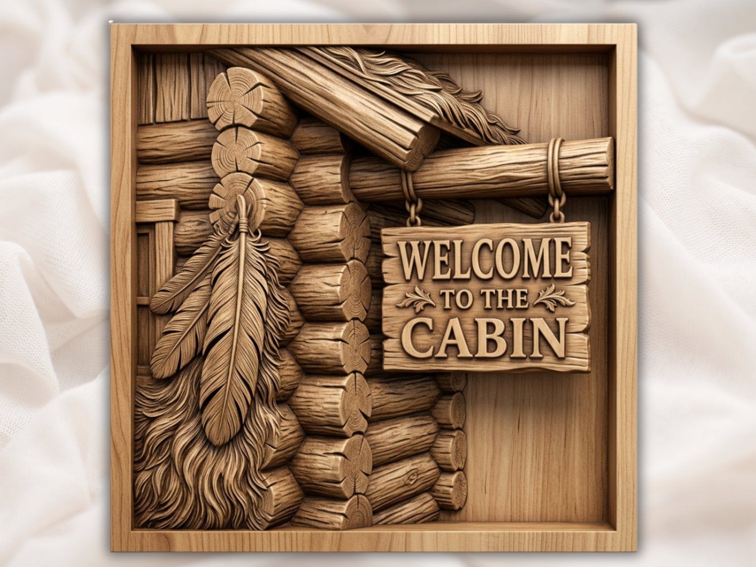 Rustic Log Cabin Welcome Sign CNC Relief STL bas-relief STL — view 2