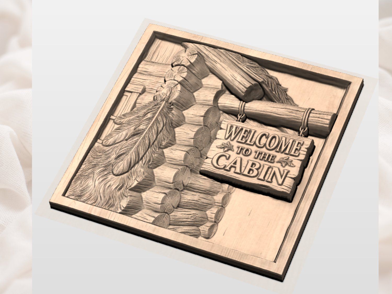 Rustic Log Cabin Welcome Sign CNC Relief STL bas-relief STL — view 3