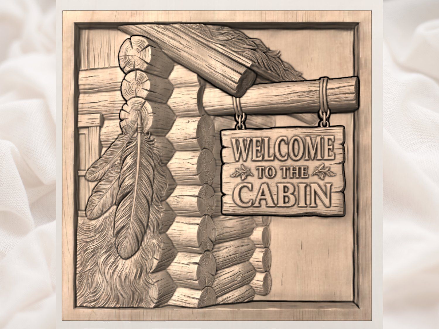 Rustic Log Cabin Welcome Sign CNC Relief STL bas-relief STL — view 4
