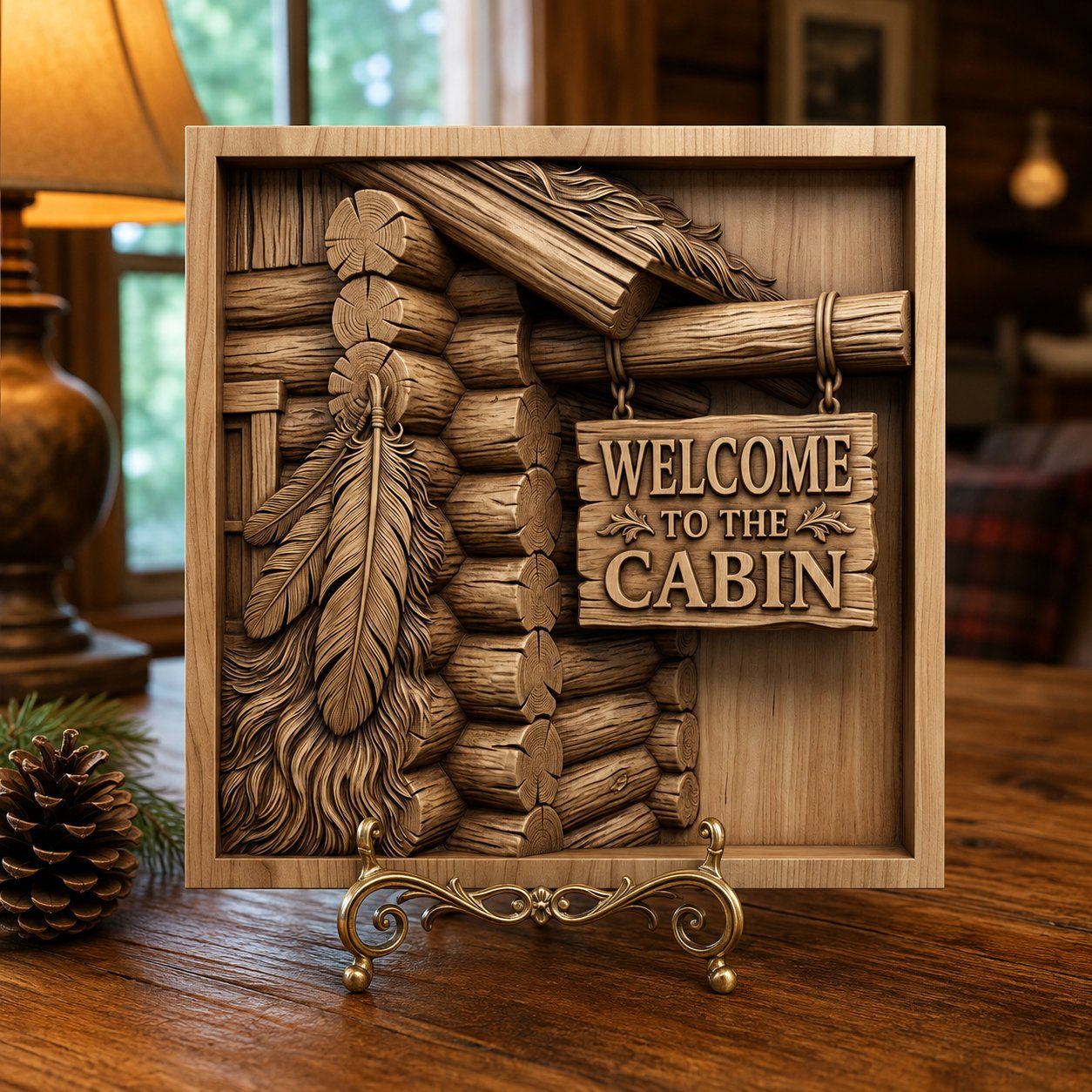 Rustic Log Cabin Welcome Sign CNC Relief STL bas-relief STL — view 7