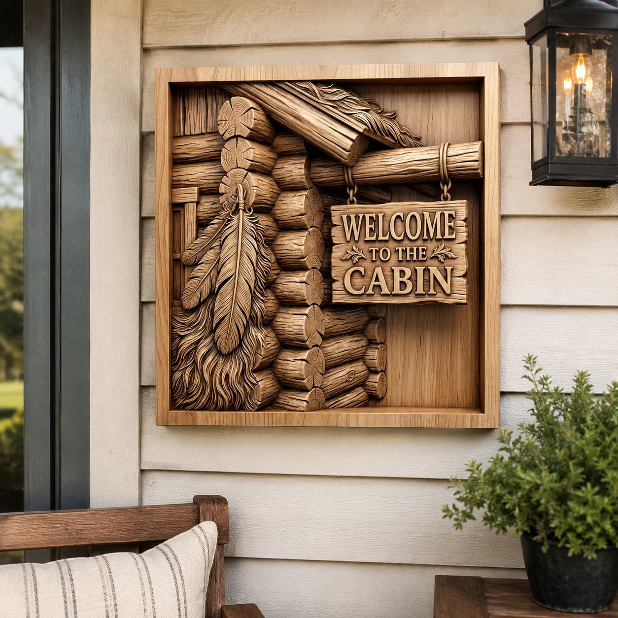 Rustic Log Cabin Welcome Sign CNC Relief STL bas-relief STL — view 8