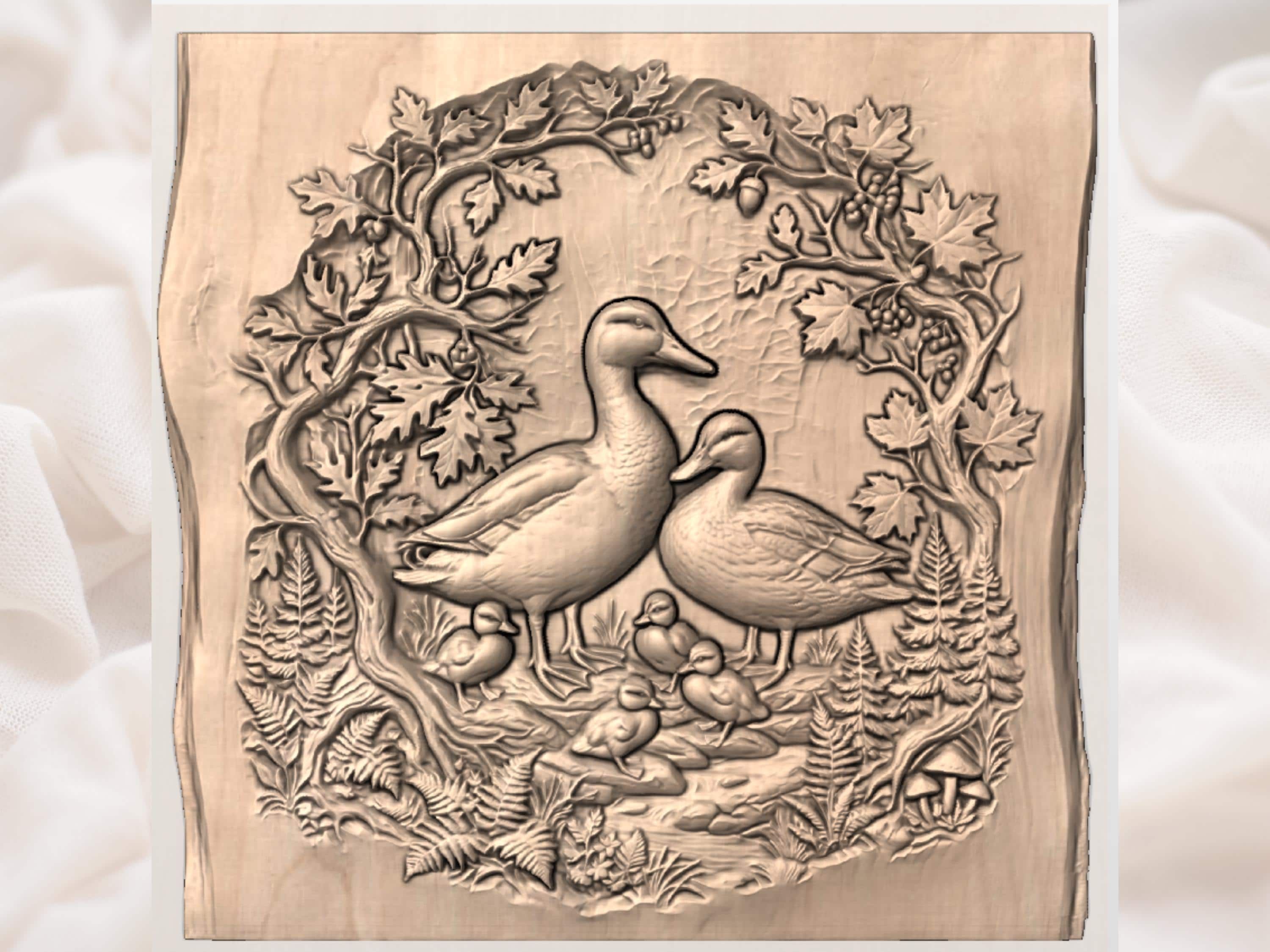 Mallard Duck Family by the Stream Bas-Relief STL bas-relief STL — view 2