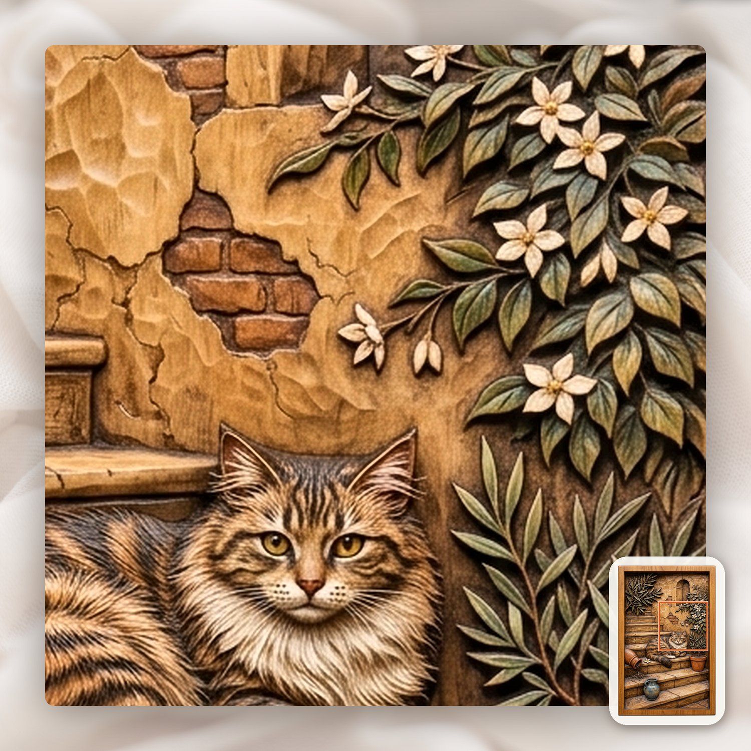 Rustic Mediterranean Cat on Stone Steps CNC Relief STL bas-relief STL — view 10
