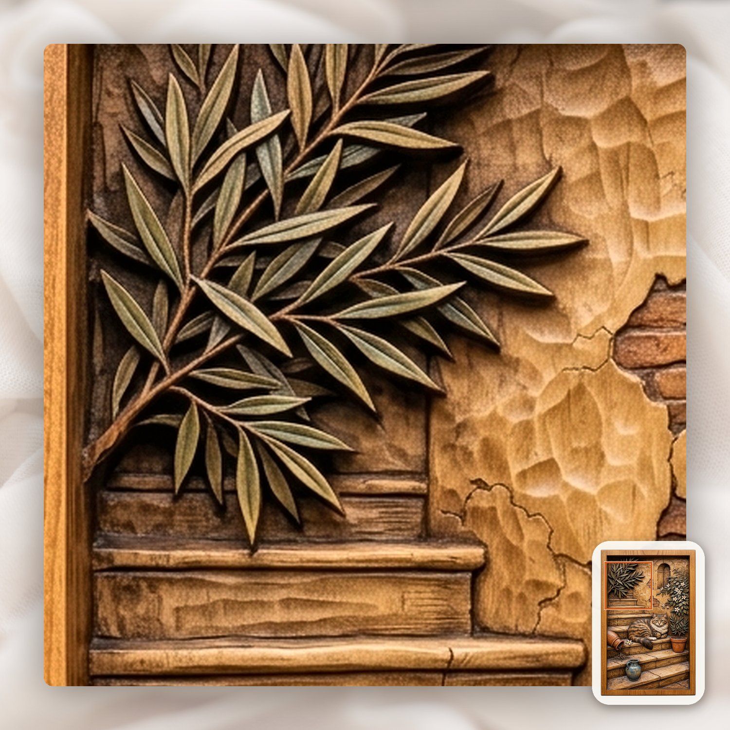Rustic Mediterranean Cat on Stone Steps CNC Relief STL bas-relief STL — view 11