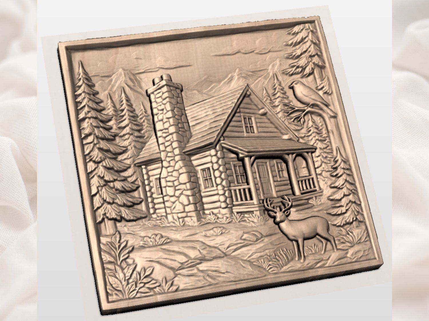 Rustic Mountain Cabin Wall Art bas-relief STL — view 4