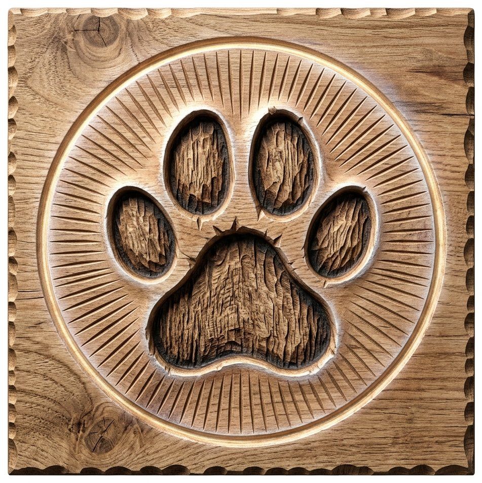 Rustic Paw Print Wood Carving Panel | Wildlife Animal Tracker Wall Art | Custom Cabin Decor CNC Pattern | Decorative Nature Woodwork — carved bas relief STL file for CNC