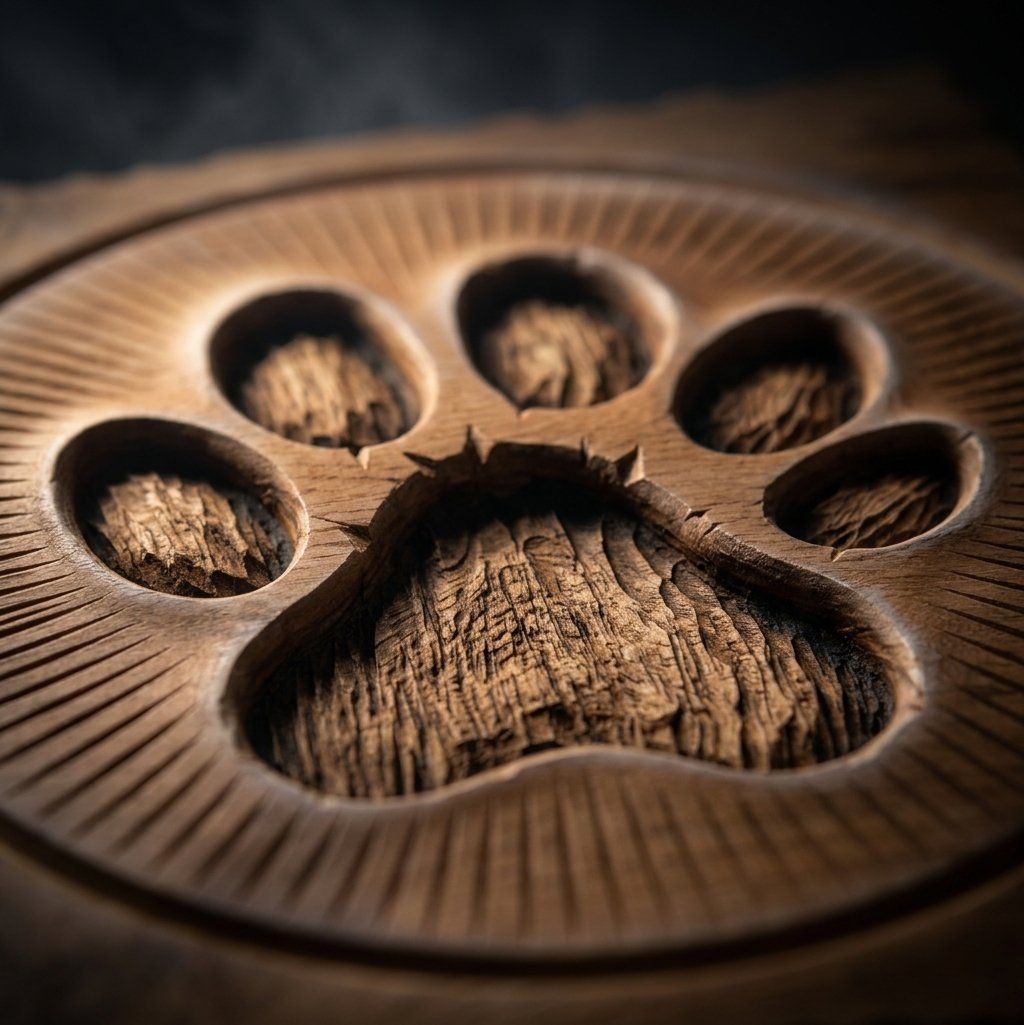 Rustic Paw Print Wood Carving Panel bas-relief STL — view 2