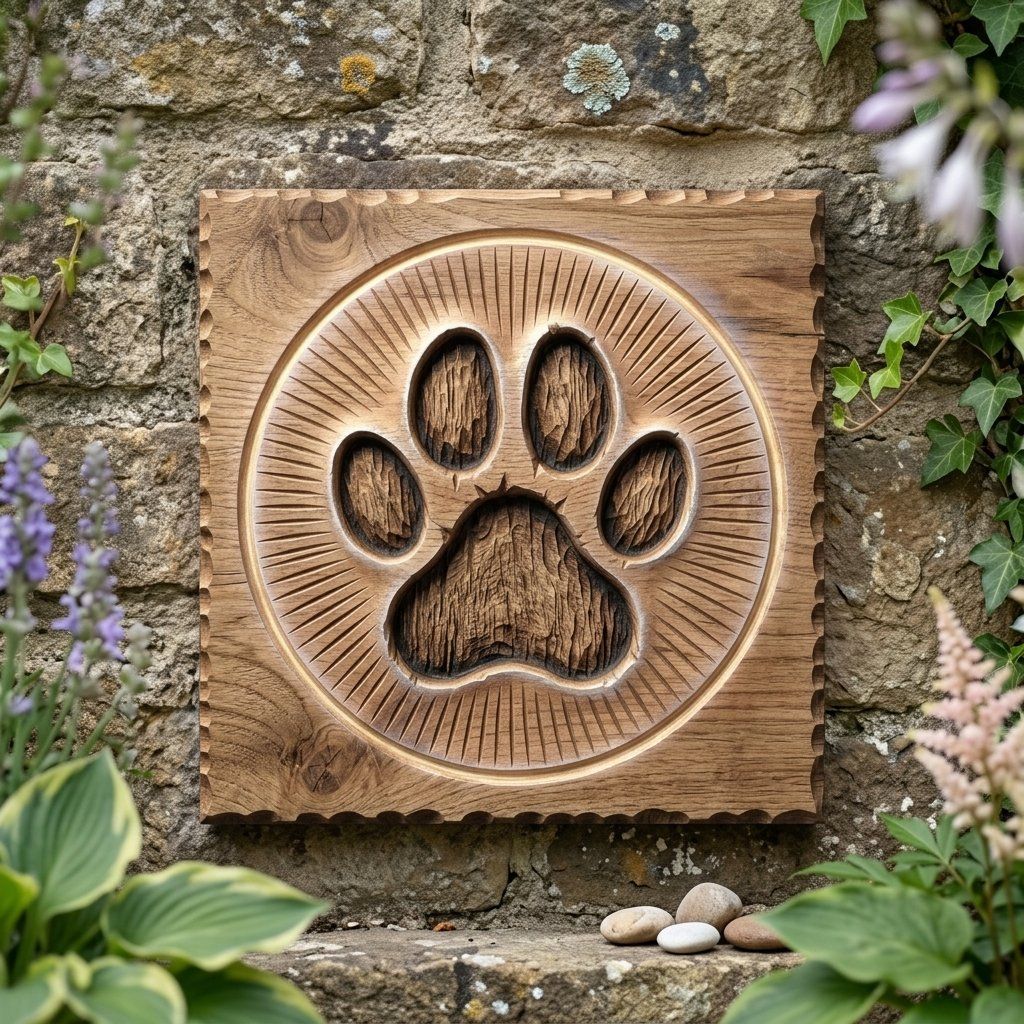 Rustic Paw Print Wood Carving Panel bas-relief STL — view 5