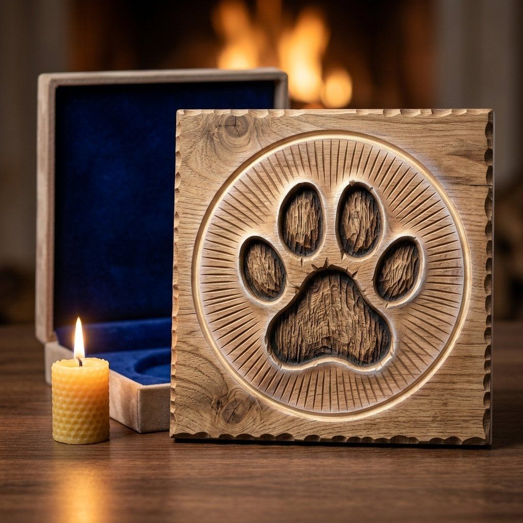 Rustic Paw Print Wood Carving Panel bas-relief STL — view 6