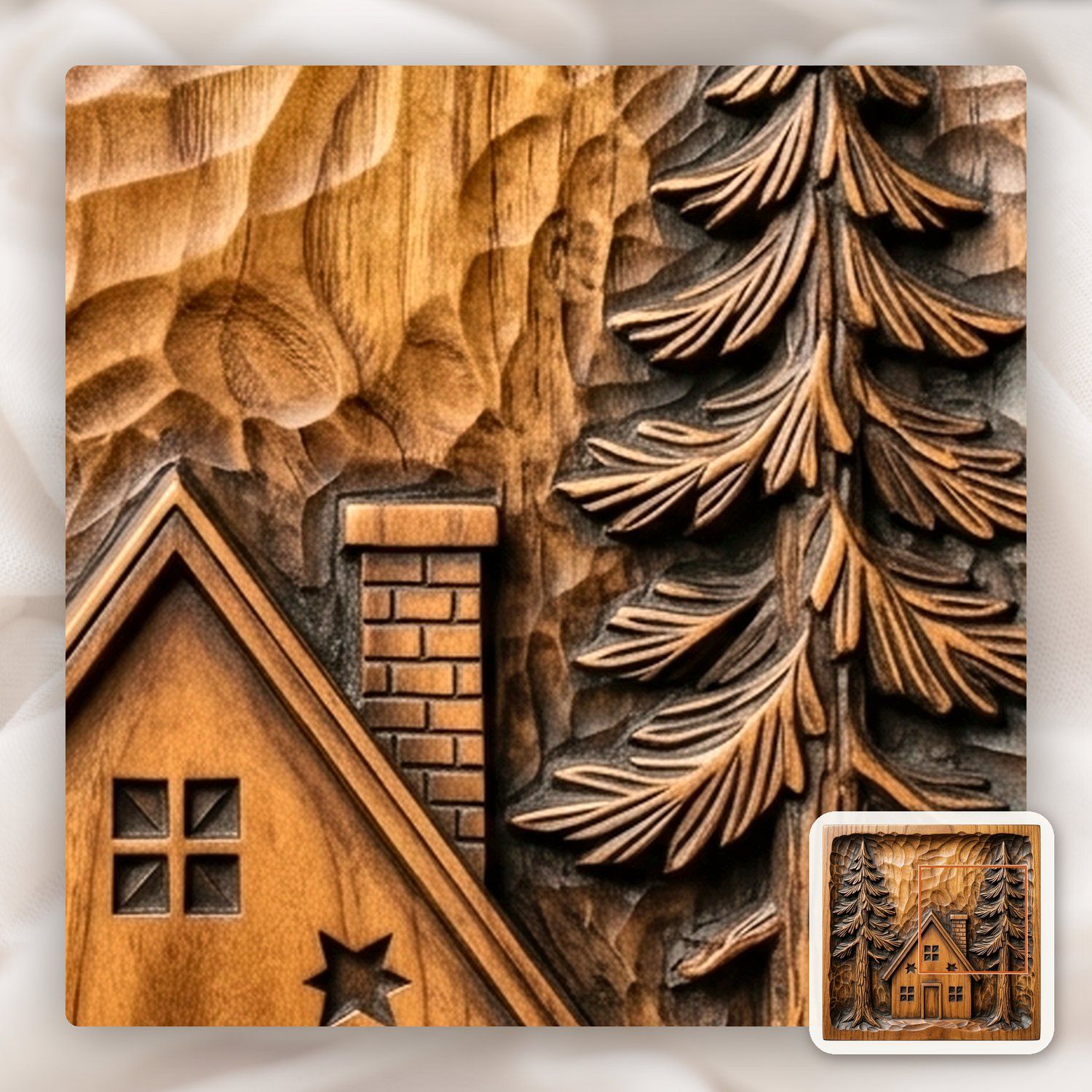 Rustic Pine Forest Cabin Scene CNC Relief STL bas-relief STL — view 12