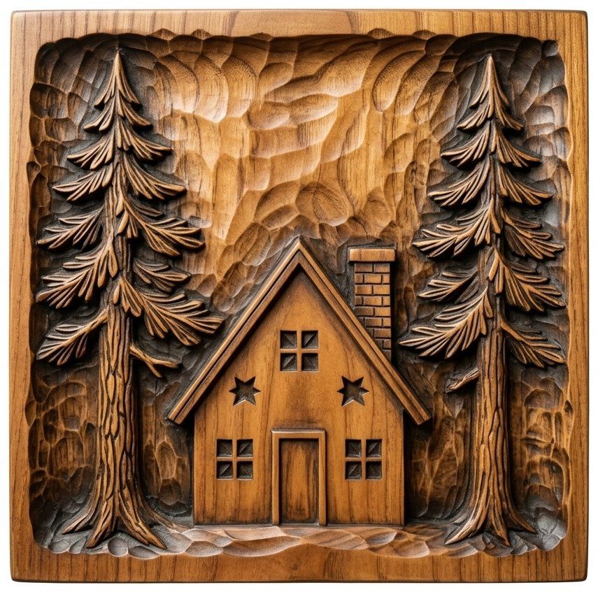 Rustic Pine Forest Cabin Scene CNC Relief STL bas-relief STL — view 13