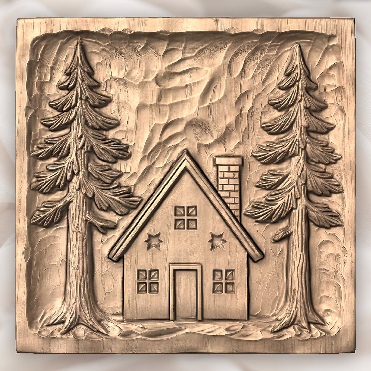 Rustic Pine Forest Cabin Scene CNC Relief STL bas-relief STL — view 4