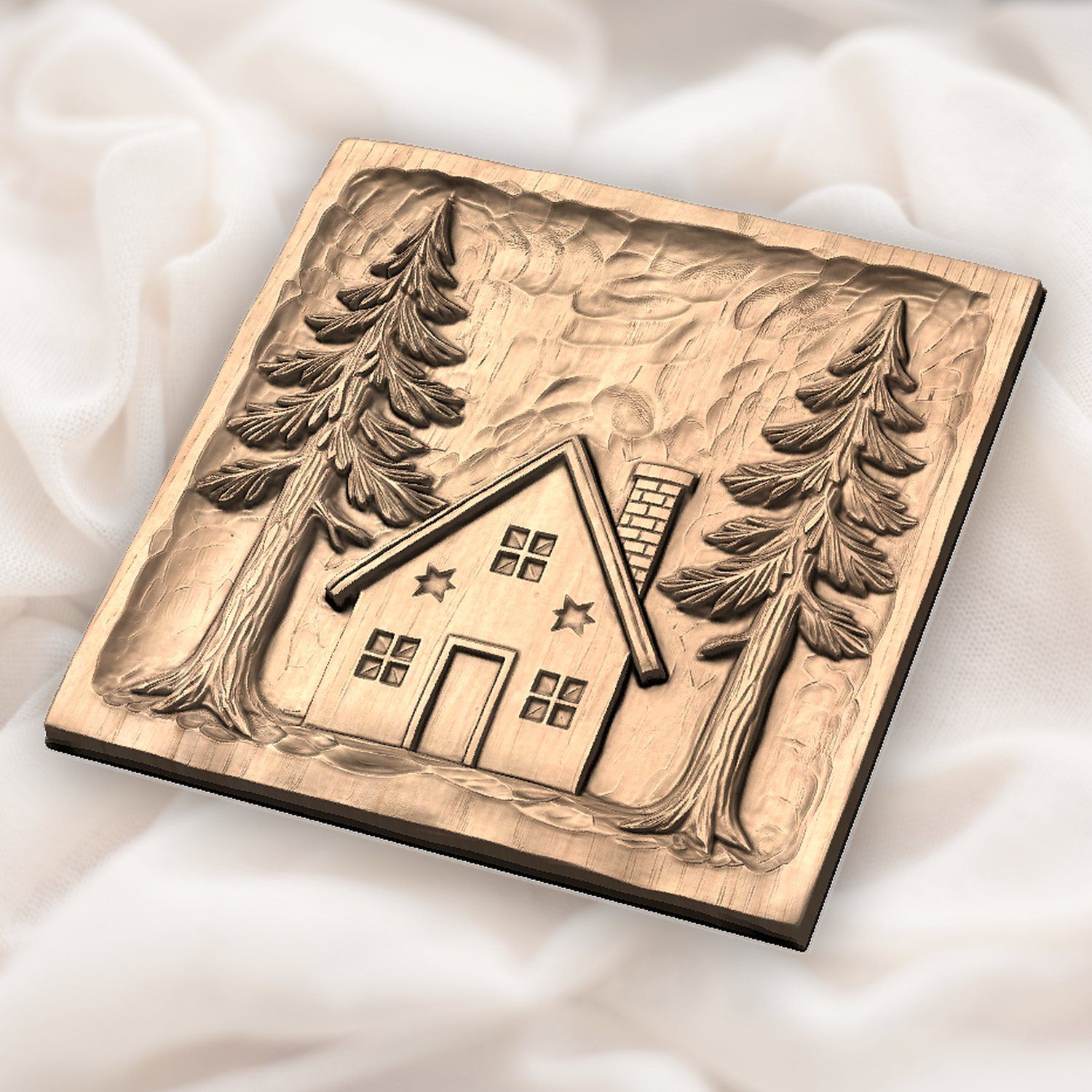 Rustic Pine Forest Cabin Scene CNC Relief STL bas-relief STL — view 5