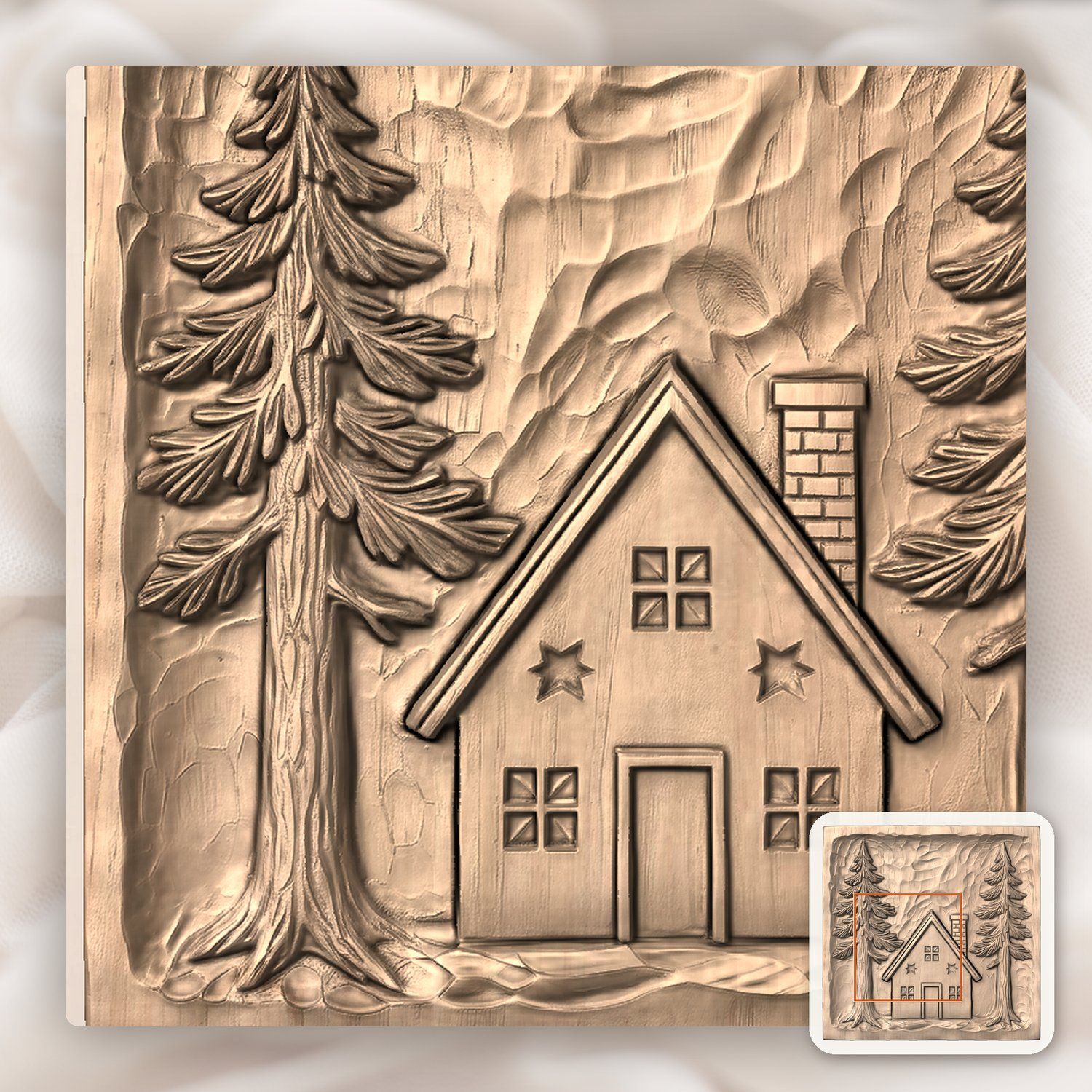 Rustic Pine Forest Cabin Scene CNC Relief STL bas-relief STL — view 6