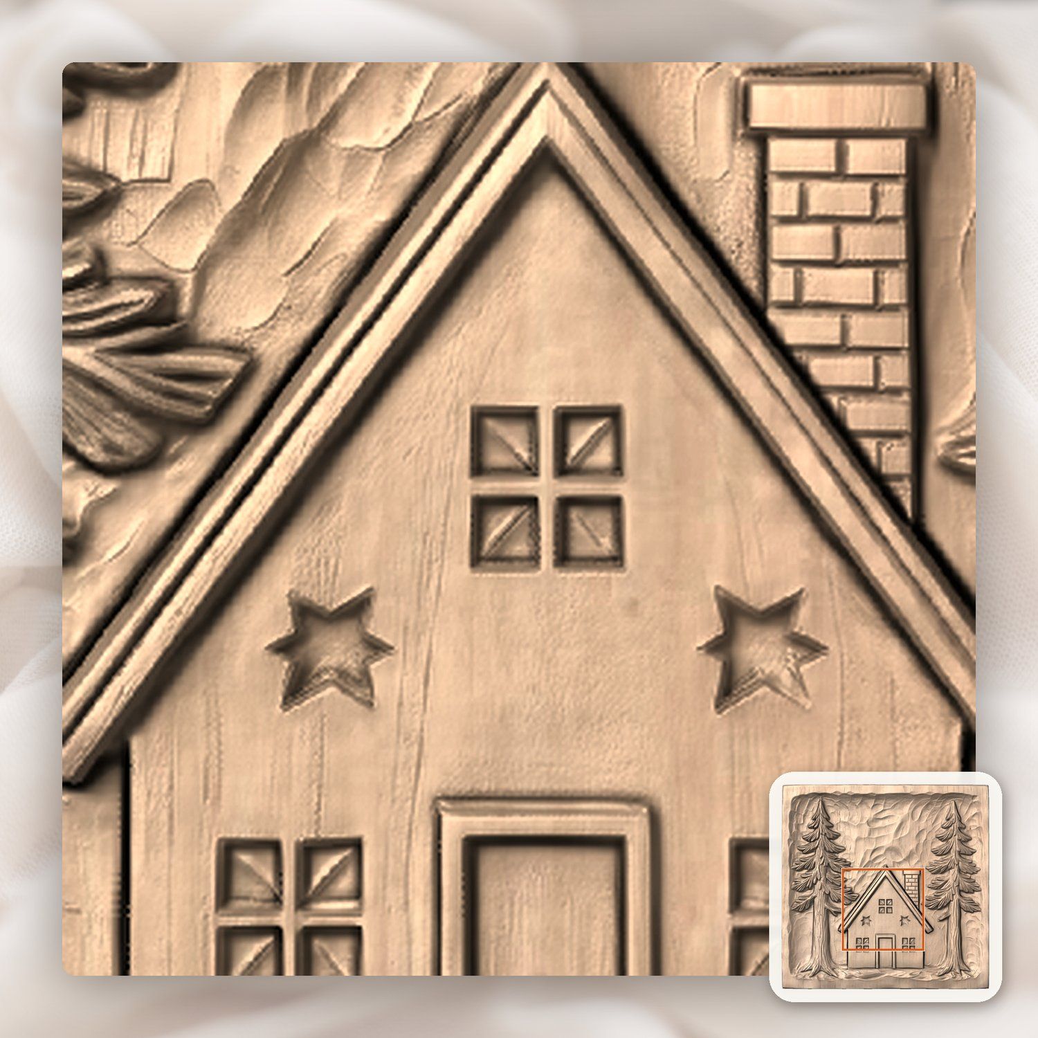 Rustic Pine Forest Cabin Scene CNC Relief STL bas-relief STL — view 7