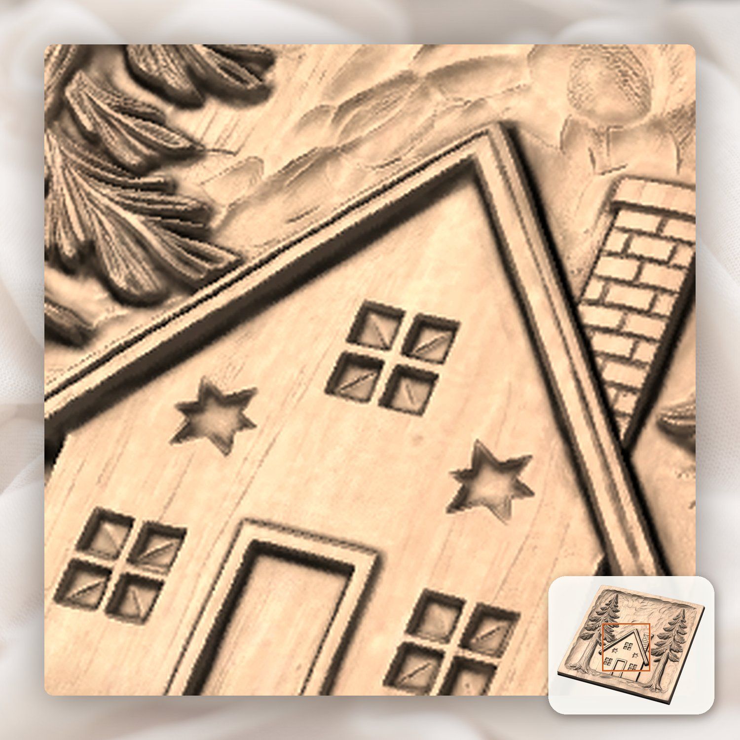 Rustic Pine Forest Cabin Scene CNC Relief STL bas-relief STL — view 9