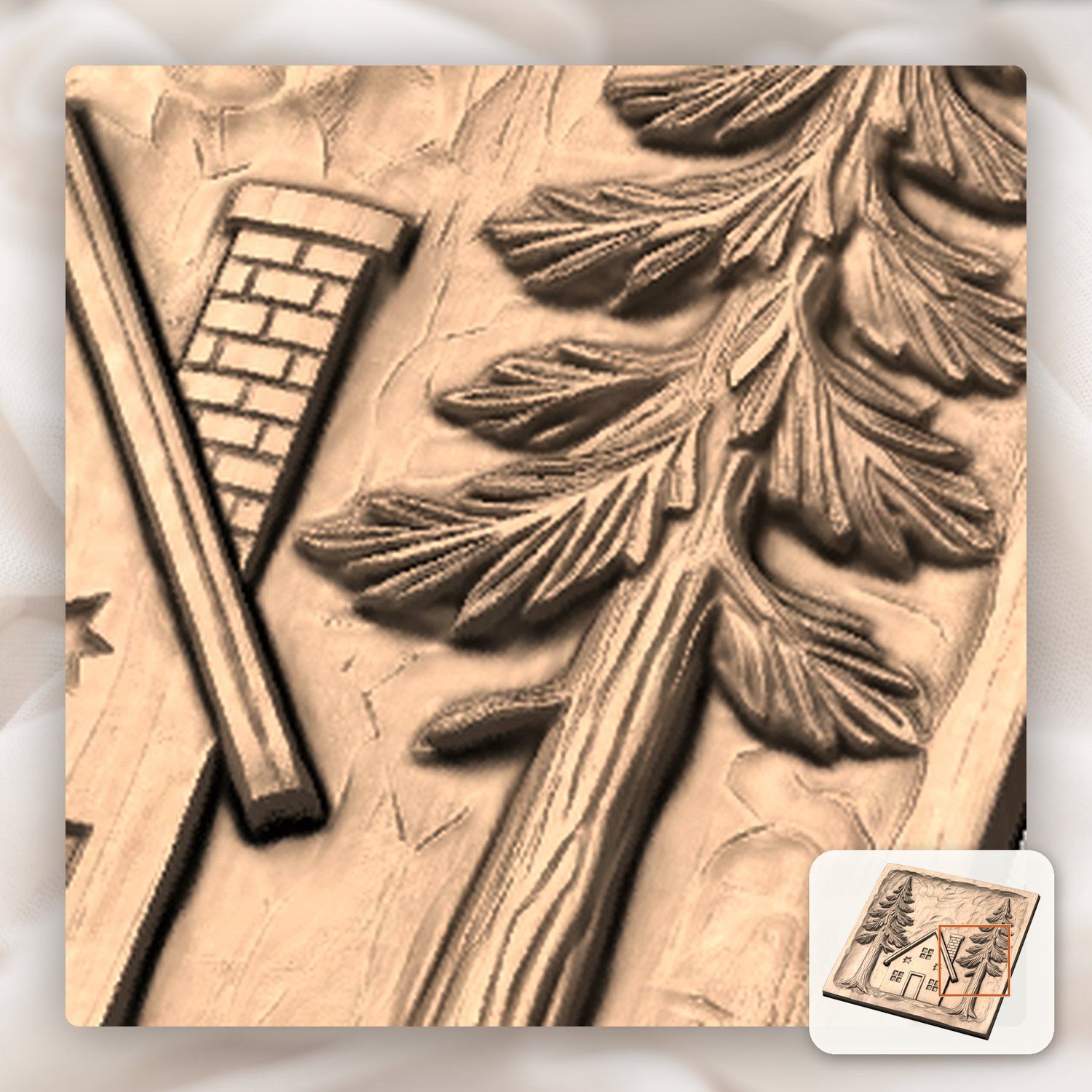 Rustic Pine Forest Cabin Scene CNC Relief STL bas-relief STL — view 10