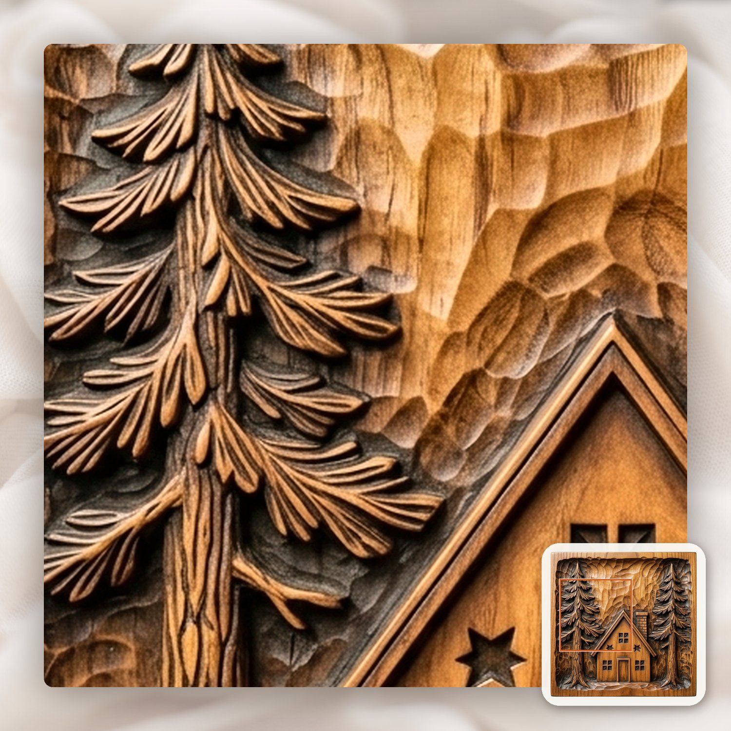 Rustic Pine Forest Cabin Scene CNC Relief STL bas-relief STL — view 11