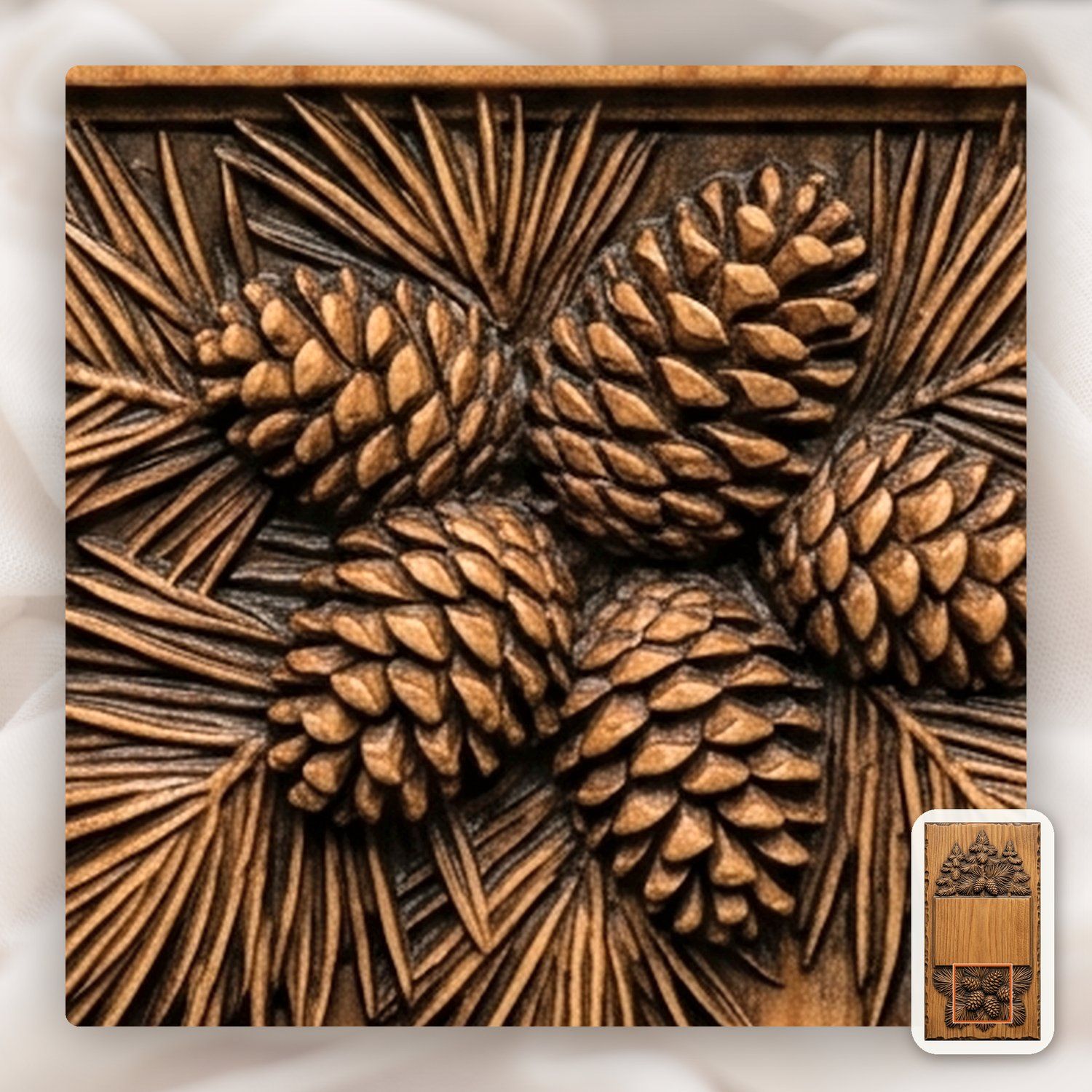Rustic Pine Tree Doorbell Backing Plate CNC Relief STL bas-relief STL — view 7